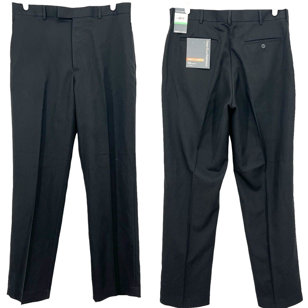 Perry Ellis Portfolio Men's Neo-Luxe Black Pants Size 34x32 No iron Straight NWT